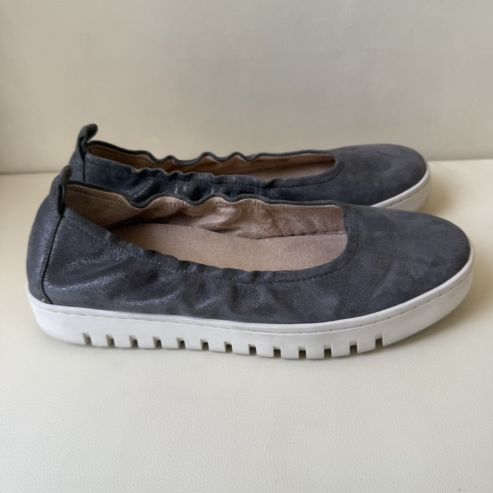 Vionic Uptown Ballet Flats Womens 8.5 Gray Metallic Suede Comfort Slip On Shoes